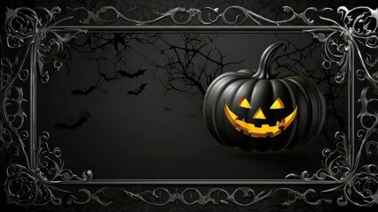 blank halloween invitation with spooky pumpkin and bat design