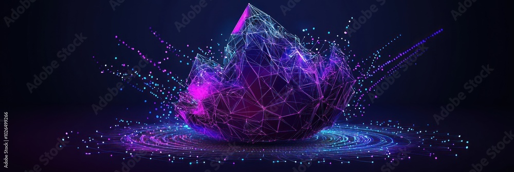 Aufkleber a vibrant, abstract representation of a geometric shape with dynamic particles and colors.