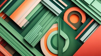 Craft an image of refreshing green geometry with an abstract background adorned by energetic geometric stripes