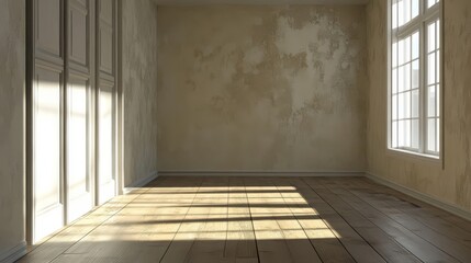 Empty Room with Natural Light and Wooden Floor