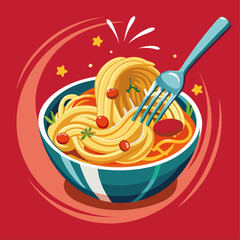 Vector Noodles with fork vector illustration