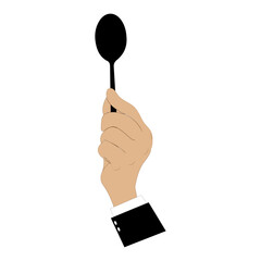 Vector illustration of hands holding a spoon, fork and knife in black. Minimalist design, suitable for food themes, restaurants or other culinary related designs. Hands wearing formal clothes