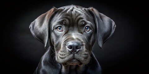 Adorable Black Cane Corso Puppy Portrait - Night Photography