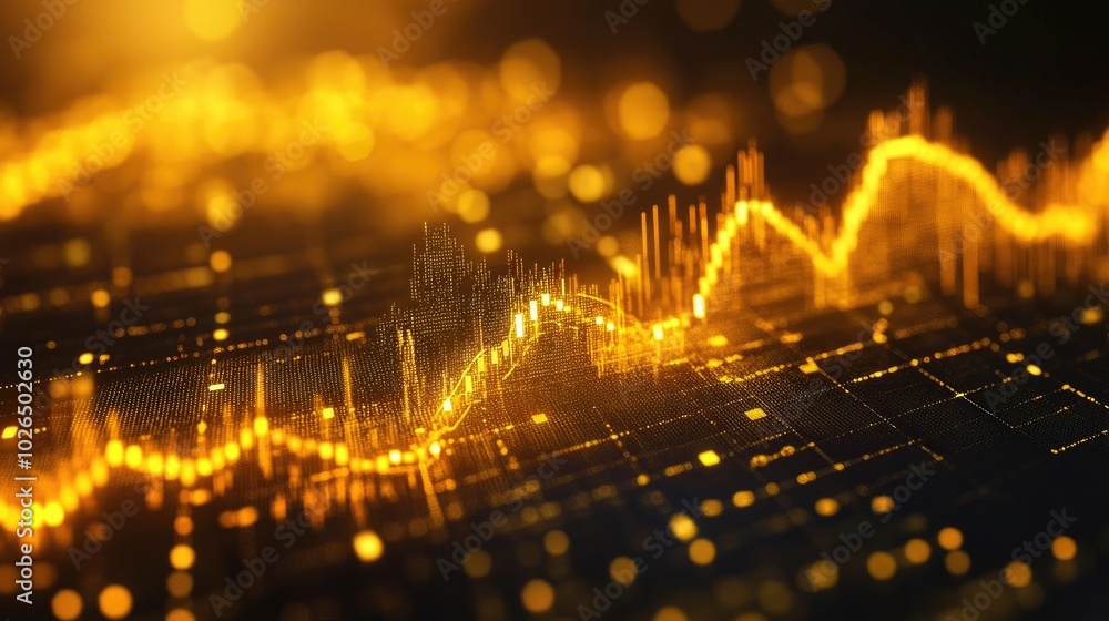 Poster golden wave of data visualization in technology