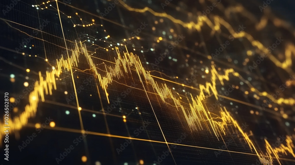 Poster dynamic golden financial graph with data points