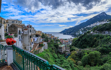 View of the Amalfi Coast from Vietri sul Mare: in the distance the village of Citara perched on the coast.