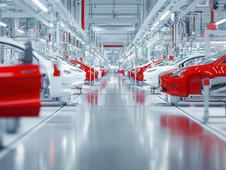 Obraz premium Factory with smart automation assembling car doors, optimizing speed and quality on a production line