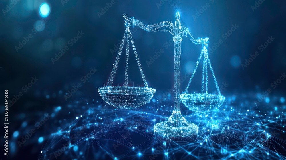 Poster a digital rendering of a scale of justice, symbolizing balance and fairness.