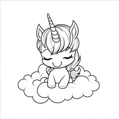 Fototapeta premium The outline of a cartoon unicorn for a coloring book is isolated on a white background