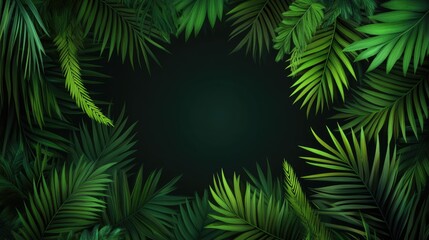 Lush green palm leaves frame a dark background, creating a tropical and natural border.