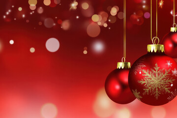 Fototapeta premium Glänzende rote Weihnachtskugeln vor festlichem Bokeh-Hintergrund, Shiny red Christmas baubles against a festive bokeh background