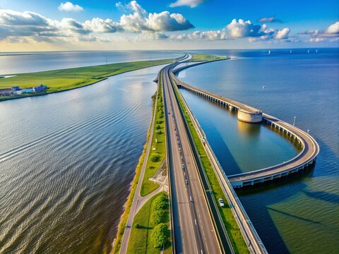 Aerial View of a Rotating Bridge at Afsluitdijk in the Netherlands &ndash; Stunning Landscape Photography