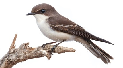 Sea Sparrow Bird Perched on a Branch on a White Background, Realistic Photo, Standard Background, Wallpaper, Cover and Screen for Smartphone, PC, Laptop, 16:9 and 9:16 Format
