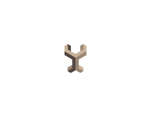 Linear Y logo template. Infinite geometric shape. 3D letter Y made of blocks.