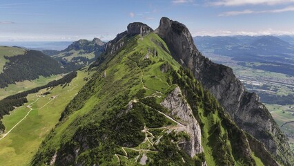 Luftaufnahme der Saxer Lücke im Alpstein-Gebirge, Schweiz