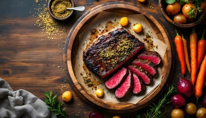 Grilled Kangaroo Steak with Bush Seasoning and Roasted Vegetables (Australian Cuisine)