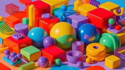 Naklejka premium 3d render, collection of abstract colorful geometric shapes isolated on white background, fun wallpaper