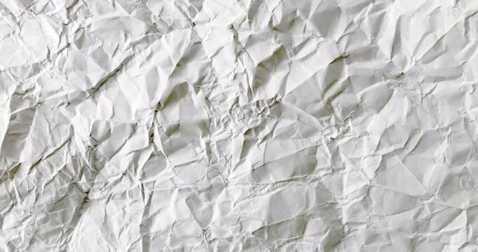 White paper texture, crinkled white paper texture, Crumpled white paper texture pattern showcases subtle creases and folds that shift continuously surface and Paper texture animation for background	