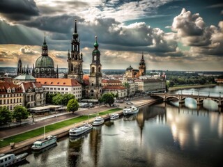 Fototapeta premium Aerial View of Dresden Skyline in Watercolor Style for Scenic Cityscape Art