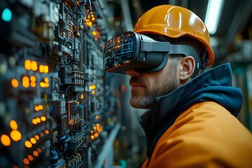 Electrician Wearing Virtual Reality Glasses