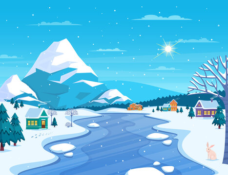 Winter Landscape And Town Illustration