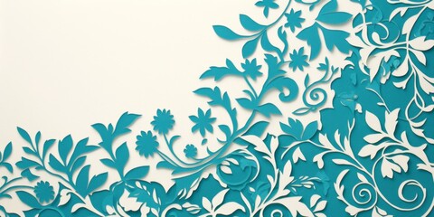 Fototapeta premium Turquoise Teal Green Mexican Paper-Cut Card with Decorative Border and Blank Space for Writing on a White Background.