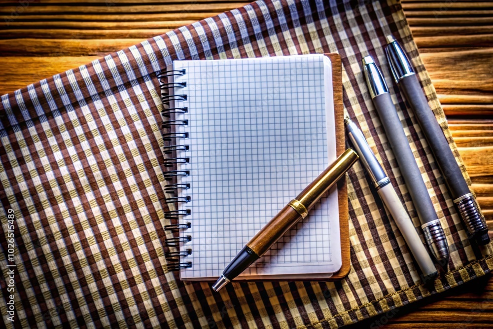 Poster Aerial View of Notebook Checks with Lined Background for Creative Projects