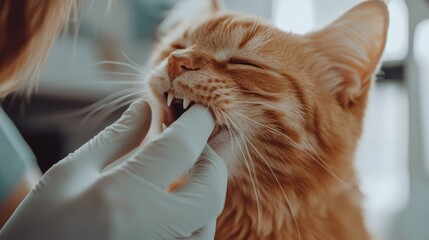 Veterinarian inspecting a cat’s teeth, suitable for pet health campaigns and veterinary clinic promotions
