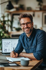 Obraz premium Professional man engaged in creative work at a modern office during daytime hours