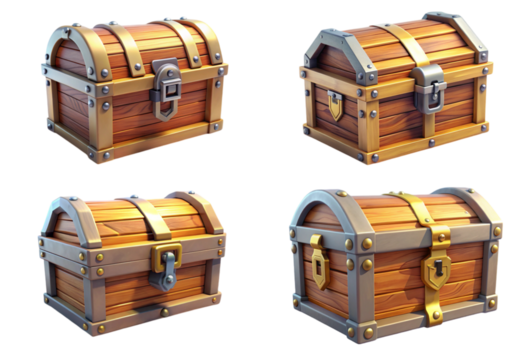 Set of low poly treasure chest in a 3d anime style png