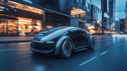 Futuristic electric car in city street showcasing cutting-edge automotive technology trends