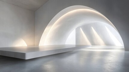 Minimalist Interior Design with Arched Walls and a Platform