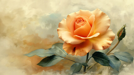 Yellow rose on aetherial light background