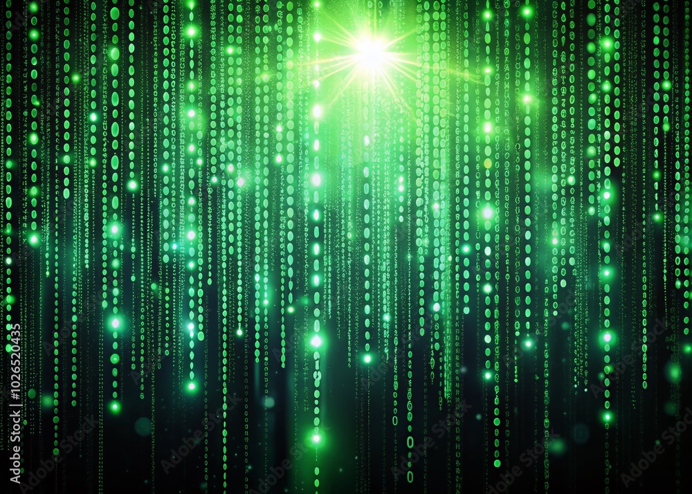 Poster a mesmerizing binary backdrop showcases falling numbers, illuminated in a sleek, low-light aesthetic