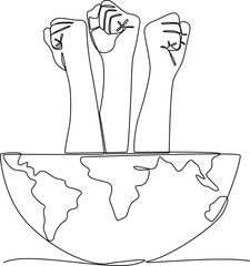 Raised fist one line art vector