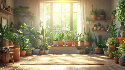 Modern Indoor Garden with Lush Greenery and Natural Light