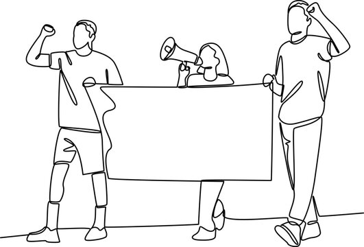 People demonstrations and protests one line art vector