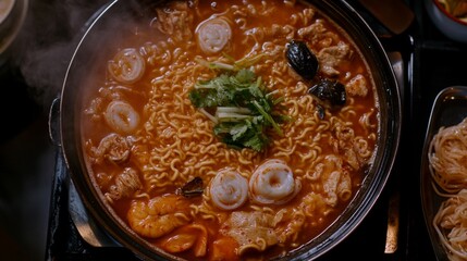Delicious Spicy Noodle Soup with Fresh Ingredients