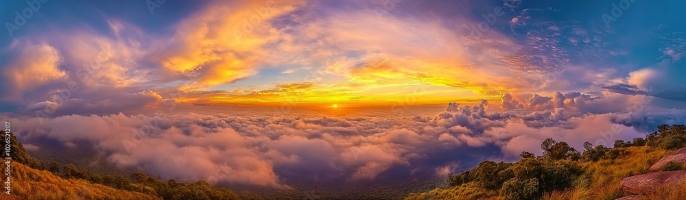 Poster sunset view with clouds background wide background