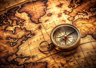 Antique Brass Compass on Vintage World Map for Travel Inspiration and Adventure Enthusiasts