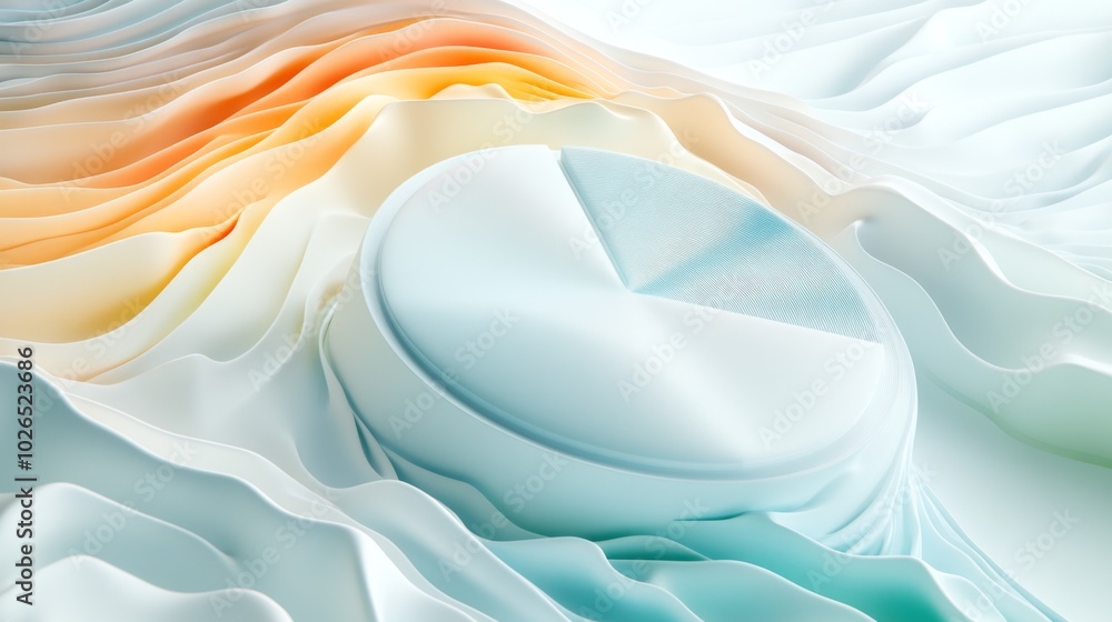 Aufkleber Abstract 3D Waves with Circular Element in Soft Colors