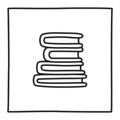 Doodle pile of books icon hand drawn with thin line in lineart style. Knowledge symbol. PNG isolated on transparent background and vector illustration