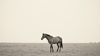Muted Tones of a Solitary Wild Horse in Expansive Desert Landscape