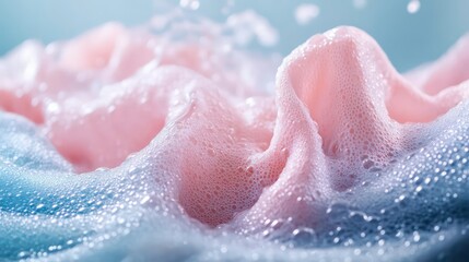 Fototapeta premium Pink fabric in a foamy bath.