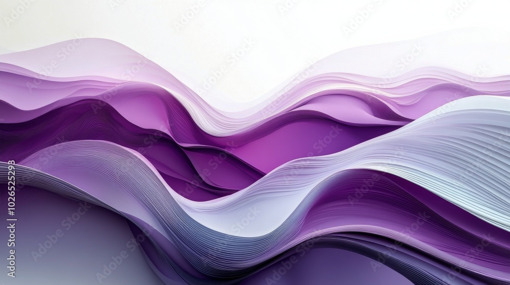 Poster abstract purple waves with smooth gradients flowing across a light background