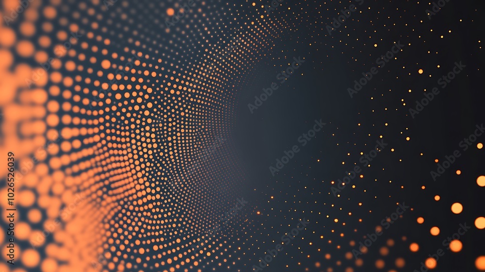 Poster Abstract background with glowing orange dots forming a swirling pattern on a dark gray backdrop.