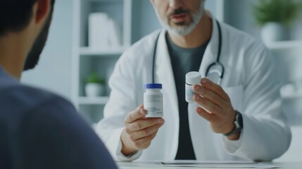 Fototapeta premium Doctor Discussing Medication with Patient in Clinic