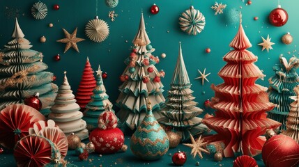 Fototapeta premium The Festive Paper Christmas Trees