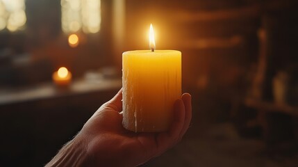 Illuminating Moments: Realistic High-Quality Close-Up of Hand Holding Burning Candle with Warm Light Reflection and Exquisite Textures - Cinematic Lighting