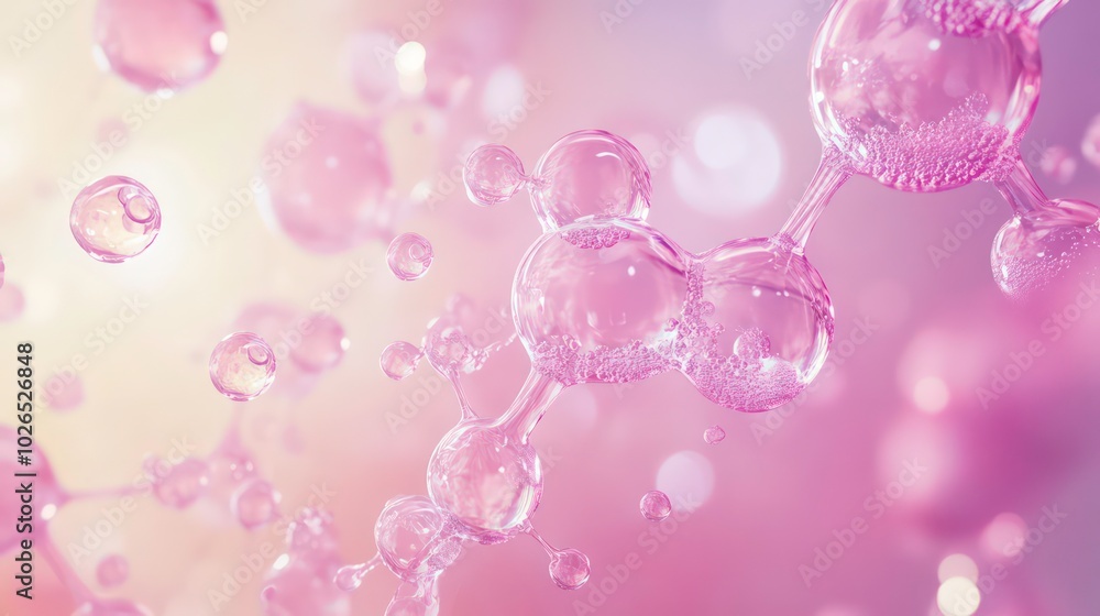 Poster abstract pink molecular structure with blurred bokeh background.